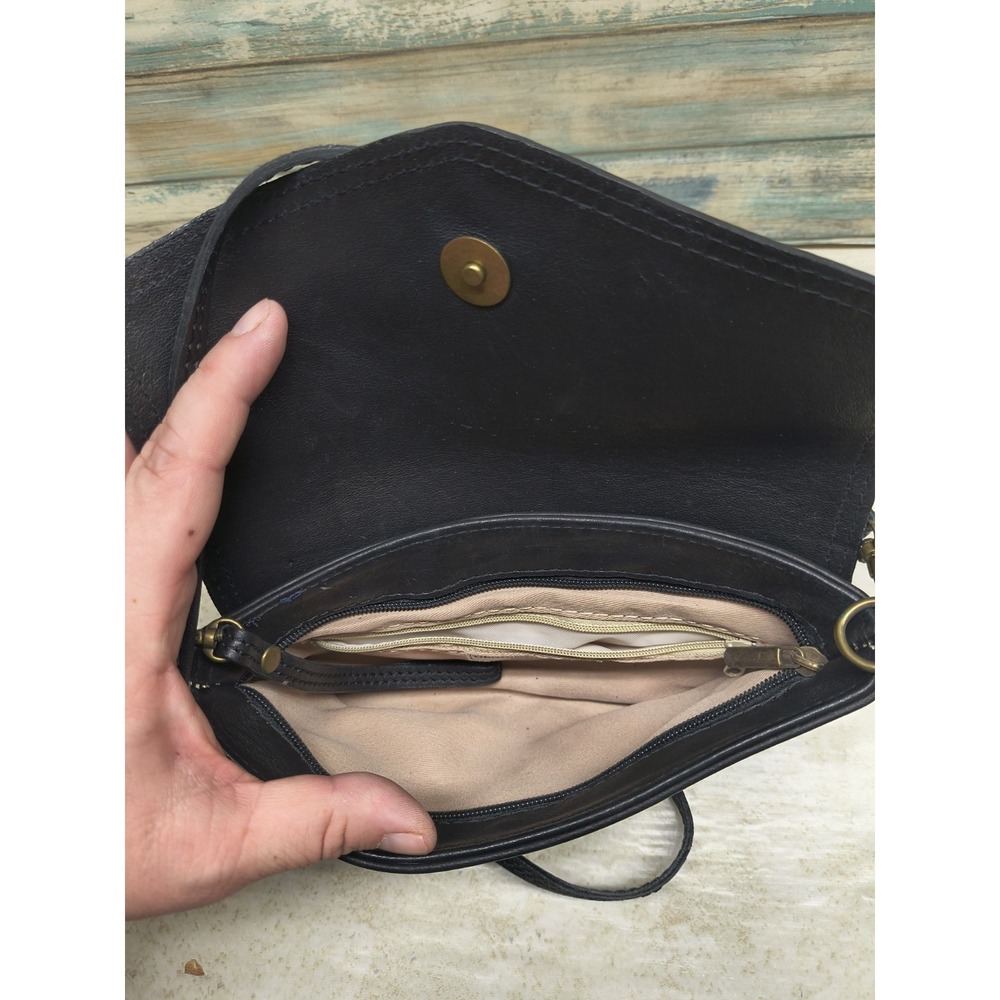 Vera Pelle Italian Black Leather Small Crossbody Purse - Picture 5 of 7